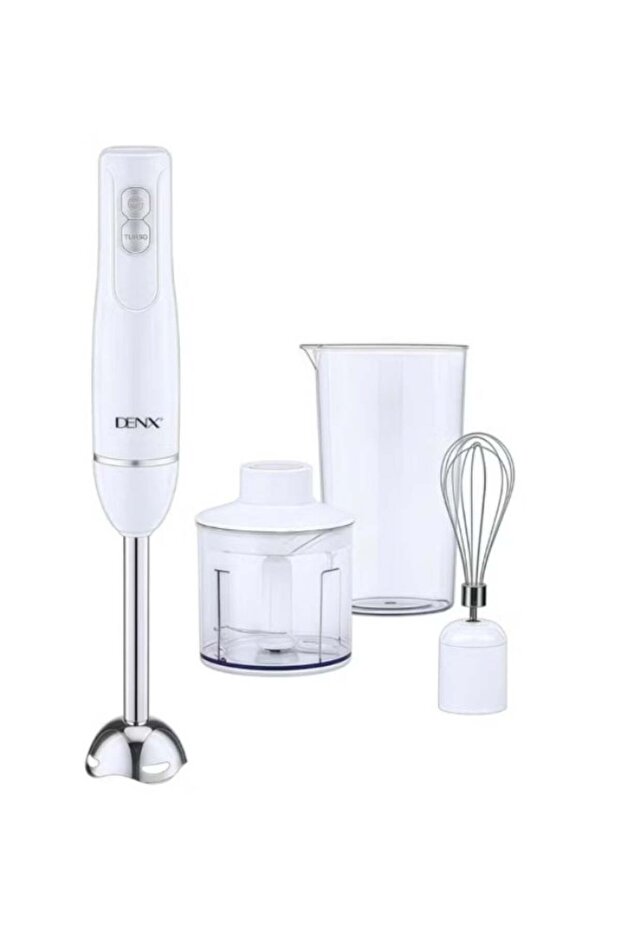 Denx Hand Blender DX3211, 400W, White with Chopper and Whisk | Turbo Gear Function, Triple Titanium Blades, Dual Speed Control, Includes Beaker & Whisk, 400W Motor Power