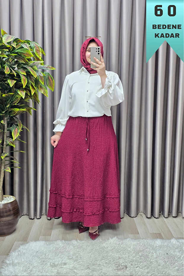 Women's Clothing Plus Size Seersucker Layered Flared Skirt