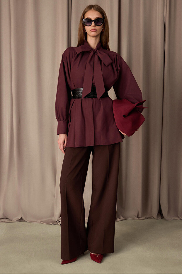 Fular Detail Pleated Shirt