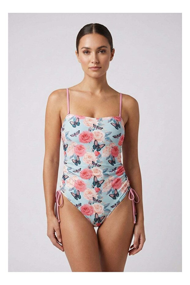 SwimSuit Floral Butterfly (Teal/Pink)