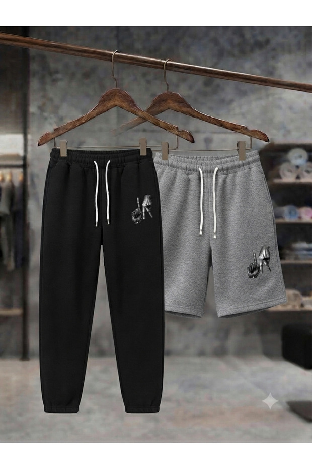 Sports Tracksuit Shorts 2-Piece Combination Thin Summer Sweat-Absorbing Finger Printed Women's / Men's Unisex Model