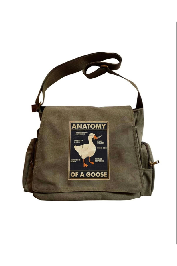 Duck Anatomy Printed Unisex Green Messenger Bag
