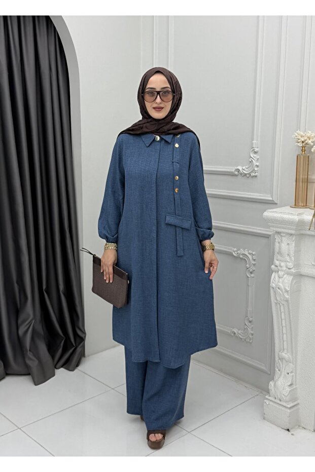 Relaxed Fit Draped Women's Indigo Colored Feyza Daily Hijab Set