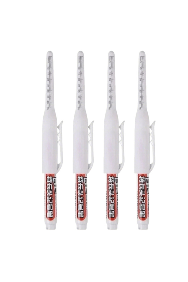 white 4pcs 45mm Deep Hole Marker Pens Set Long Nib Head Carpenter Pen Waterproof for Measuring Woodw