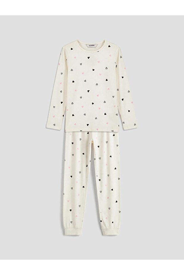 Heart Patterned Girls' Pajama Set (W6)