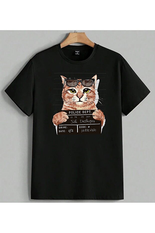 Cat Police Sofa Destroyer Printed Unisex Oversize T-Shirt Black