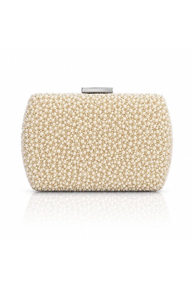 Women's White Pearl Half Moon Evening Dress Bag Boxed Bridal Wedding Portfolio