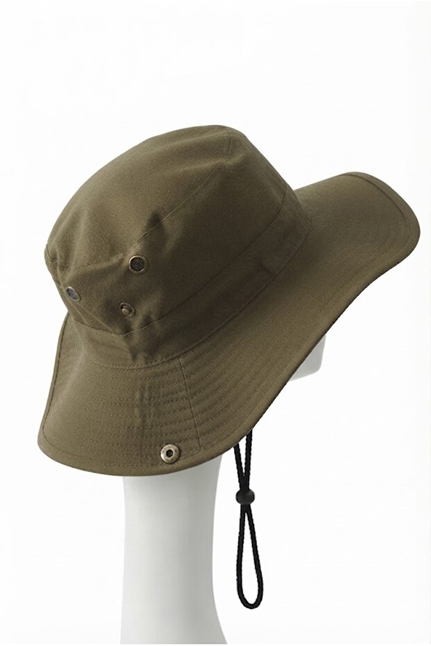 Unisex Khaki Safari Hat with Wide Brim Foldable Outdoor Camping Hat