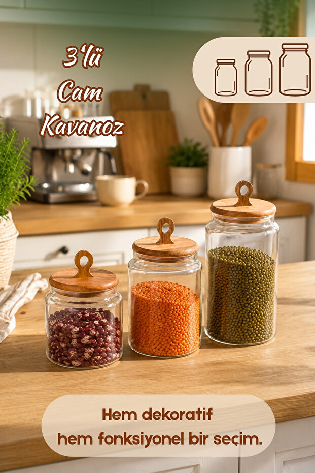 4469 Handmade Vacuum Lid 3-Piece Glass Jar Set Vacuum Lid Storage Organizing Container Set