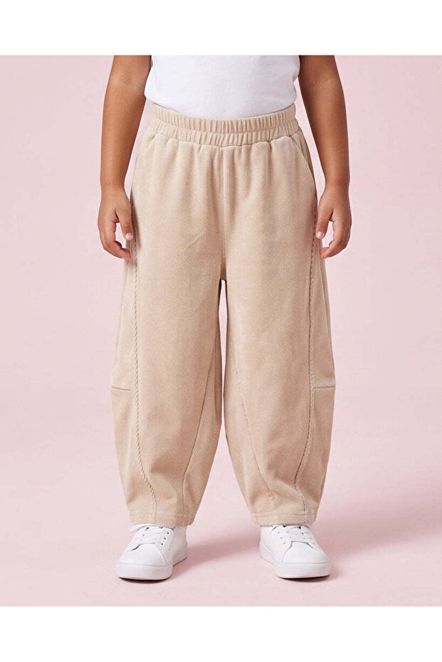 Girls Beige Balloon Fit Casual Trousers