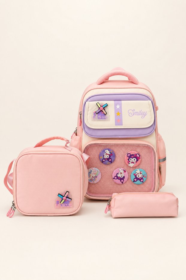 Kids Girls Primary School School Bag Lunchbox Pen Holder Set of 3 Orthopedic Pink 51974