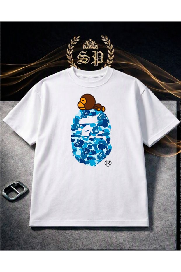 Monkey Masked Vintage Y2K T-Shirt Blue and Pink 100% Coton Tee