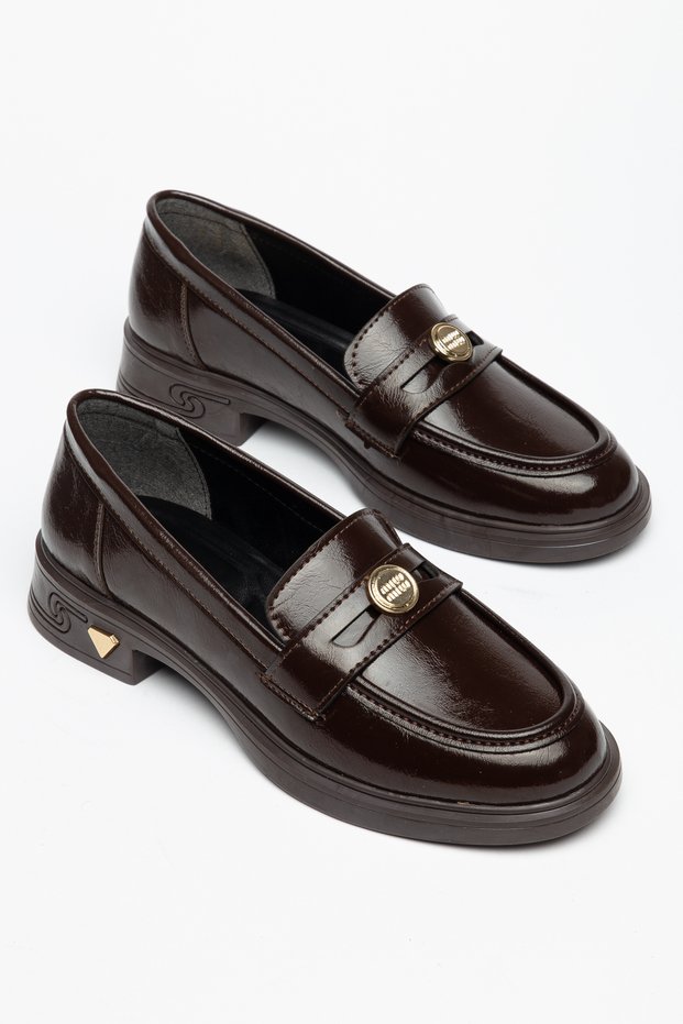 Buckle Detailed Flat Non-Slip Sole Loafer Oxford Women's Shoes