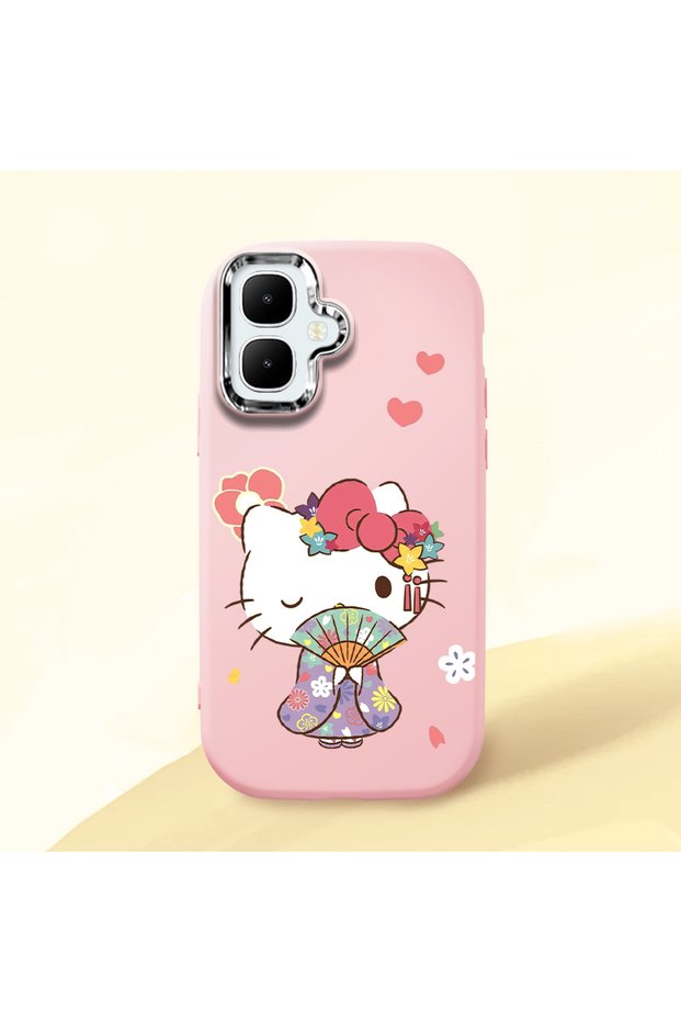 Infinix Smart 10 Compatible Case Camera Protector Pink Silicone Couple Phone Case with Kitty Pattern