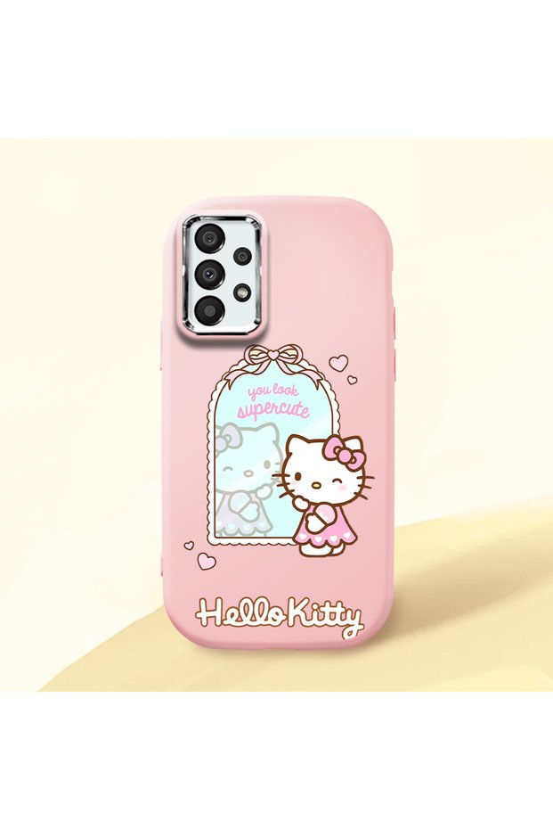 Samsung Galaxy A33 Compatible Case Camera Protector Pink Silicone Couple Phone Case with Kitty Pattern