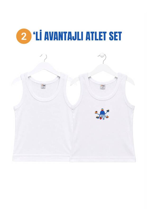 H&C 2-Pack Boys' Printed Unprinted 100% Cotton Thick Strap Undershirt White Soft Textured (1-14 Years)