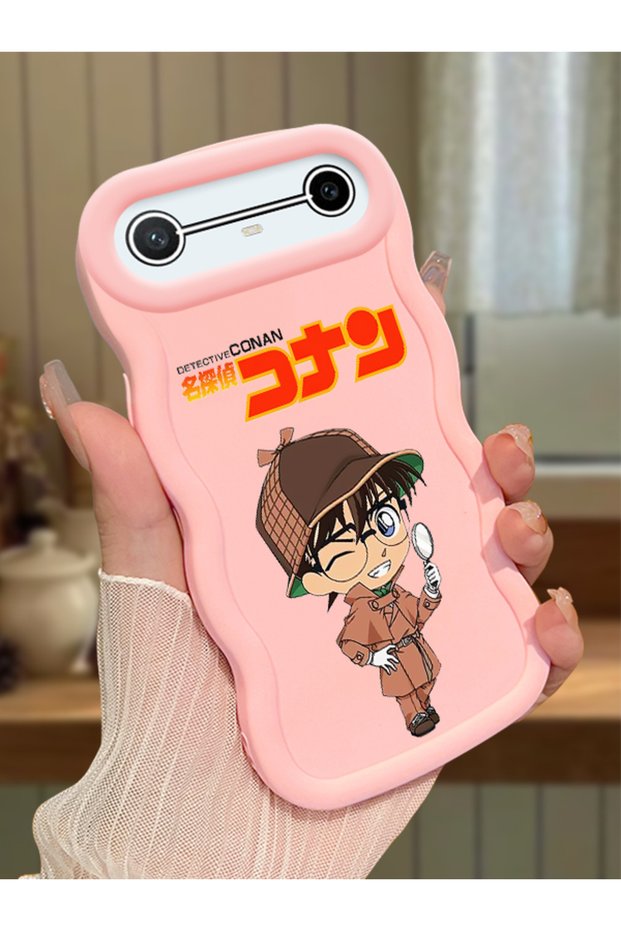 Tecno Pova Slim Compatible Case Camera Protector Pink Silicone Couple Phone Case Conan Pattern
