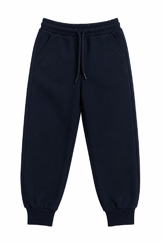 Unisex Premium School Sweatpants Navy Blue 2 Thread Non-Threaded Fabric Comfortable Fit Daily Sports Trousers