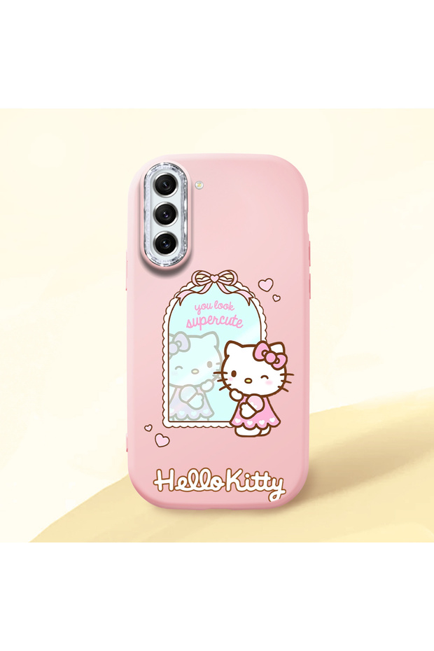 Samsung Galaxy S21 Fe Compatible Case with Camera Protection Pink Silicone Couple Phone Case with Kitty Pattern
