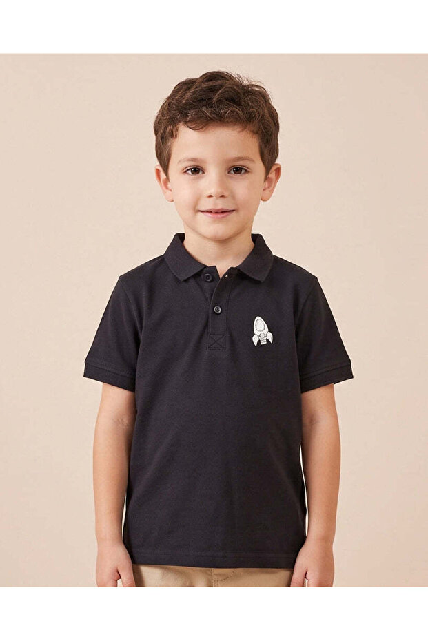 Boys Black Basic Polo T Shirt