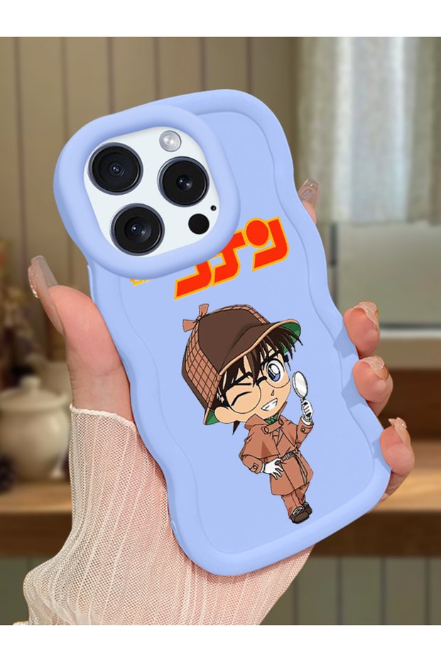 حافظة متوافقة مع هاتف iPhone 14 Pro، حافظة حماية للكاميرا من السيليكون الأزرق، حافظة هاتف بنمط كونان