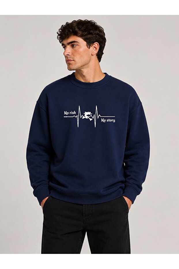 Risk Detailed Printed Crew Neck 2 Thread Sweatshirt