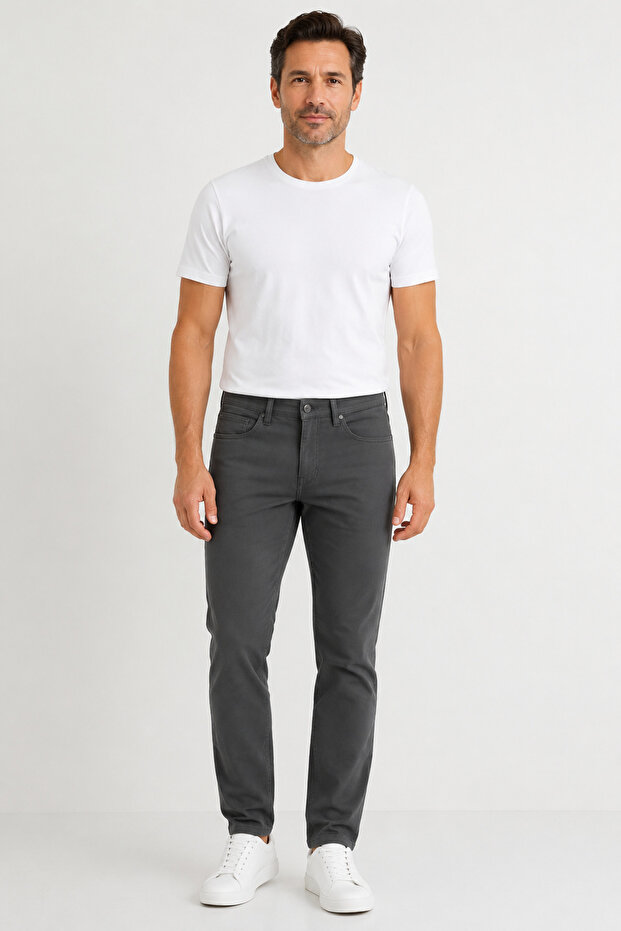 Sabri Special Sevilya Pattern Men's Five-Pocket Stretch Linen Textured Trousers Sm23Ww15002-Smoked