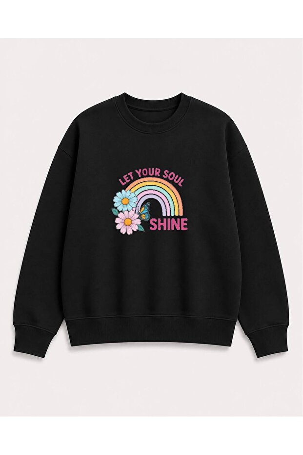 Rainbow Printed 2 Thread Threaded Crew Neck Sweatshirt