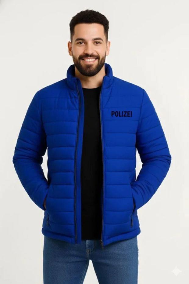 Men's Micro Water Repellent Quilted B Printed Lined Zippered Bomber Jacket - S Cobalt Blue