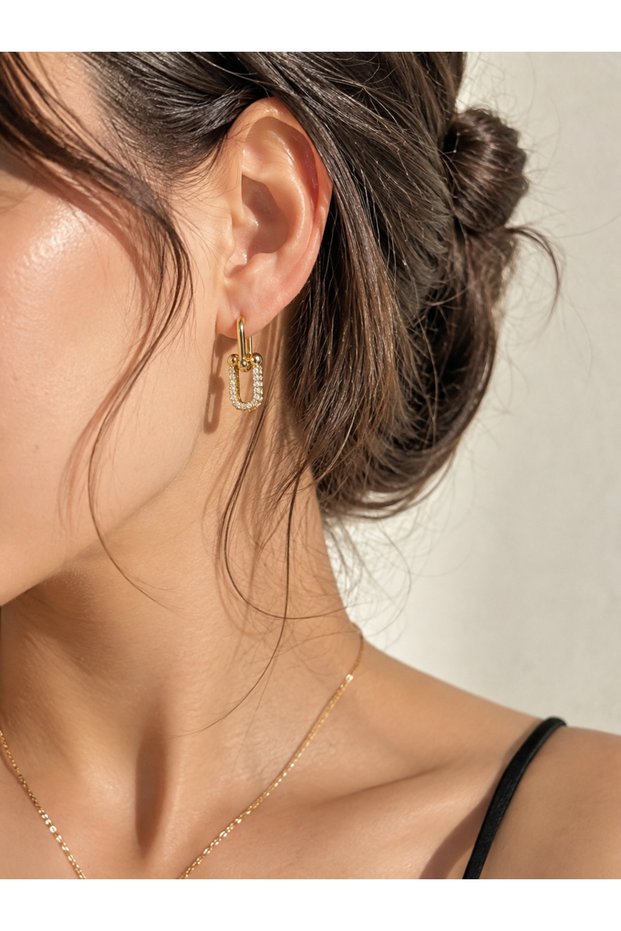 Women's Steel Zircon Stone Interchangeable Hoop Earrings | Gold Color, Resistant to Tarnishing, Minimal Design