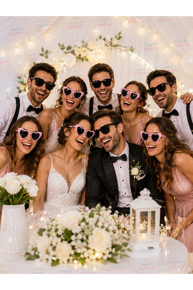 2-Piece after Party Glasses Set Bride Groom Glasses Heart Pink and Black Party Glasses Wedding Henna Bachelorette Photo Shoot Accessory