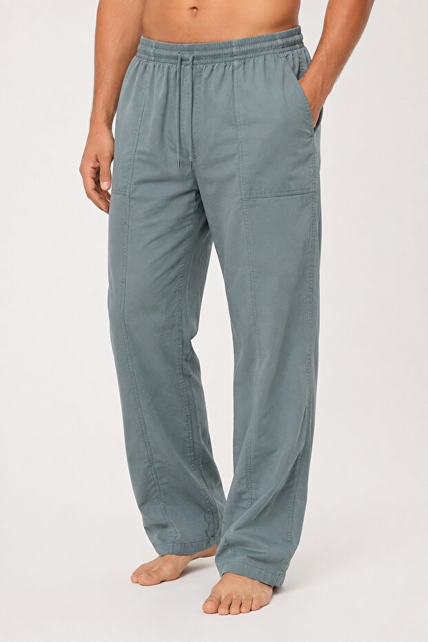Men's Trousers, 100% Cotton, with Pockets, Elastic Waist and Laces, Smoked