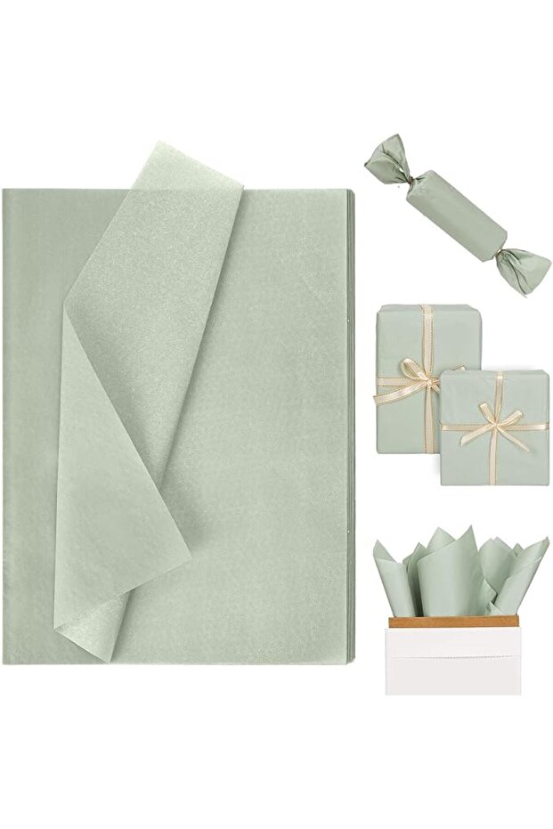 100 Sheets Sage Green Tissue Paper Bulk Pack, Light Green Wrapping Tissue for Gift Wrapping, DIY Cra