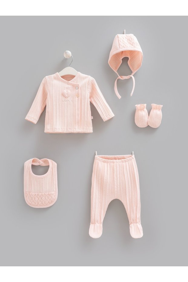 Very Nice 5-Piece Hospital Discharge Bodysuit Set 100% Cotton / Pink / 50-56 cm (0-3 Months)