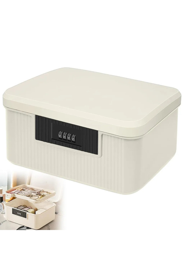 9-liter lockable storage box/pill box with 4-digit combination lock, made of ABS material, white, portable lockable box.