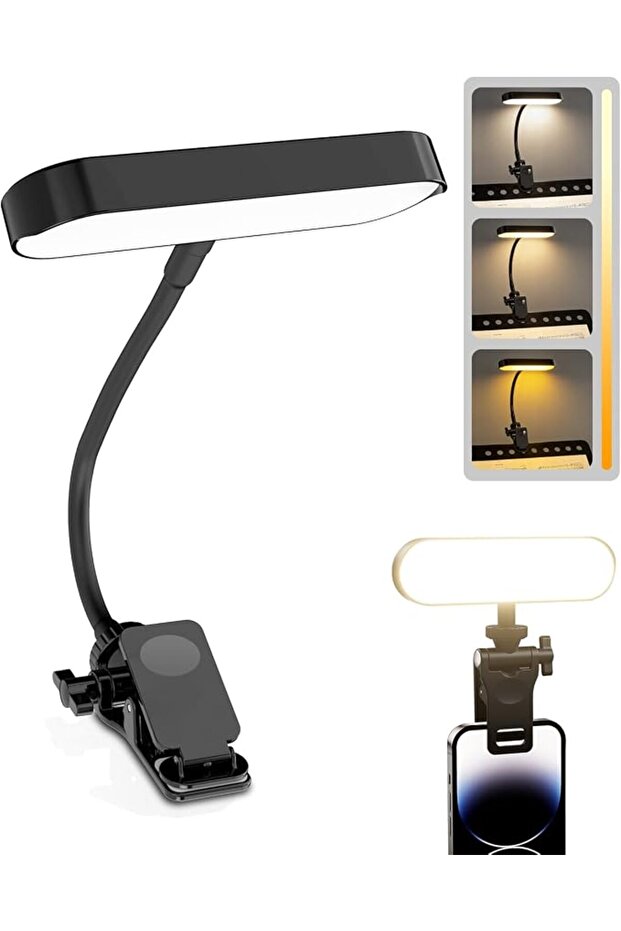 2-in-1 Rechargeable Clip-on 7.9" Flexible LED Video Reading Desk Lamp Bed