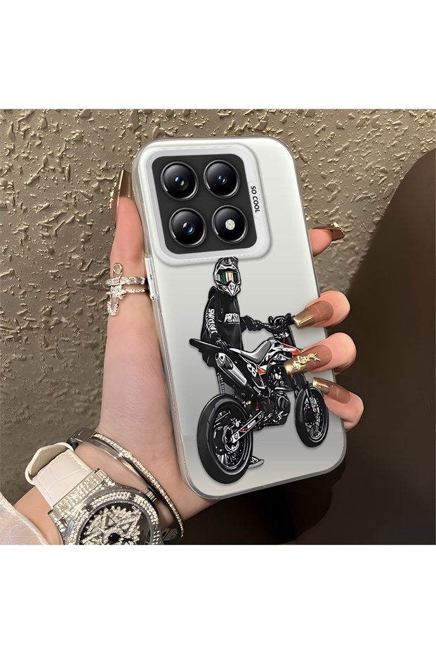 Mi 14t Pro Compatible Helmeted Motorcyclist Drawing Printed Men's Style Phone Protective Case