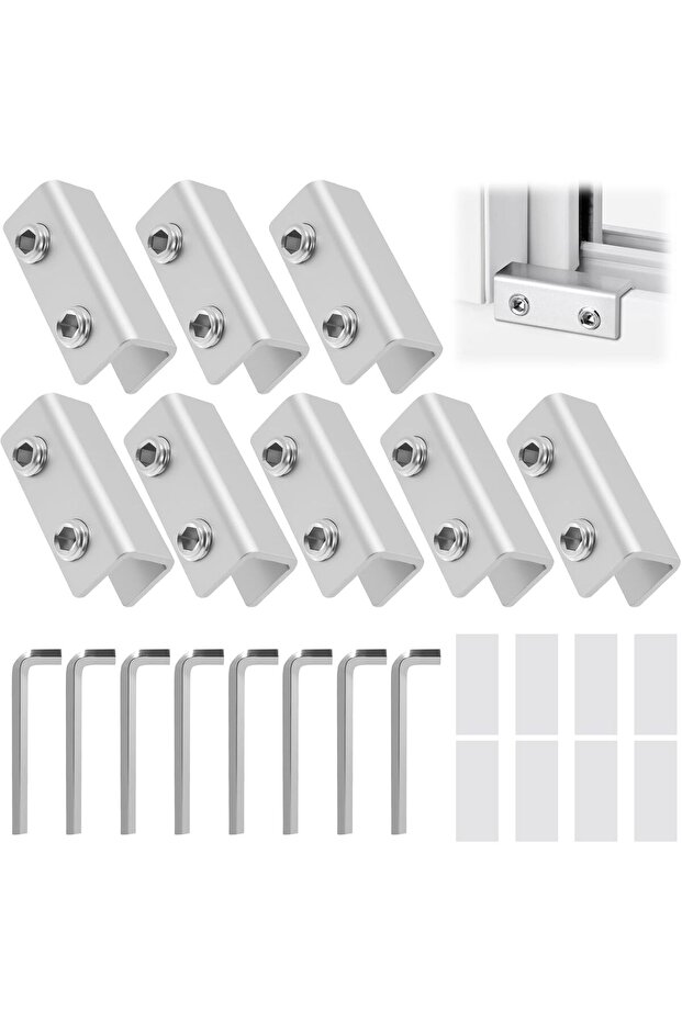 8-Piece Sliding Window Lock Set - Sliding Window Security Locks - Suitable for Sliding Doors and Windows - Silver