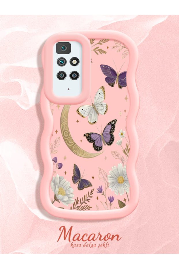 Redmi 10 4g Compatible Wavy Frame Moon Butterfly and Flower Patterned Silicone Phone Case