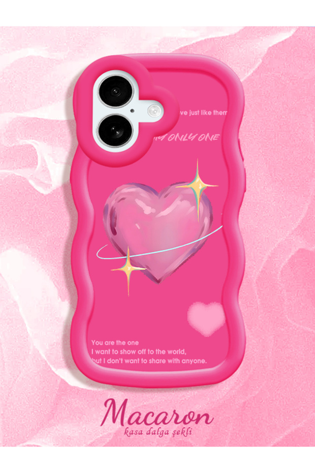 iPhone 16 Compatible Silicone Phone Case with Sweet Pink Heart Motifs, Available in Three Colors