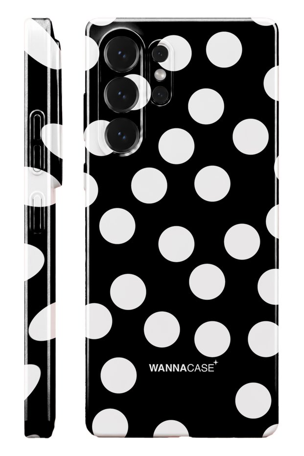 Samsung S26 Ultra Black Polka Dot Essential Slim Full Covering Glossy Print Camera Protected Hard Phone Case