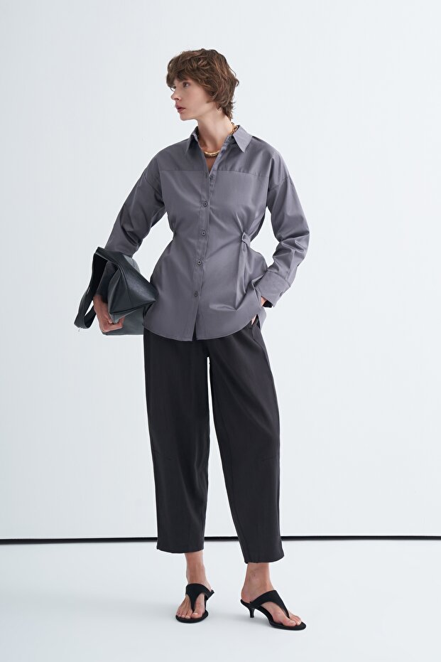 Women's Premium Poplin Shirt with Mobile Waist Belt Anthracite