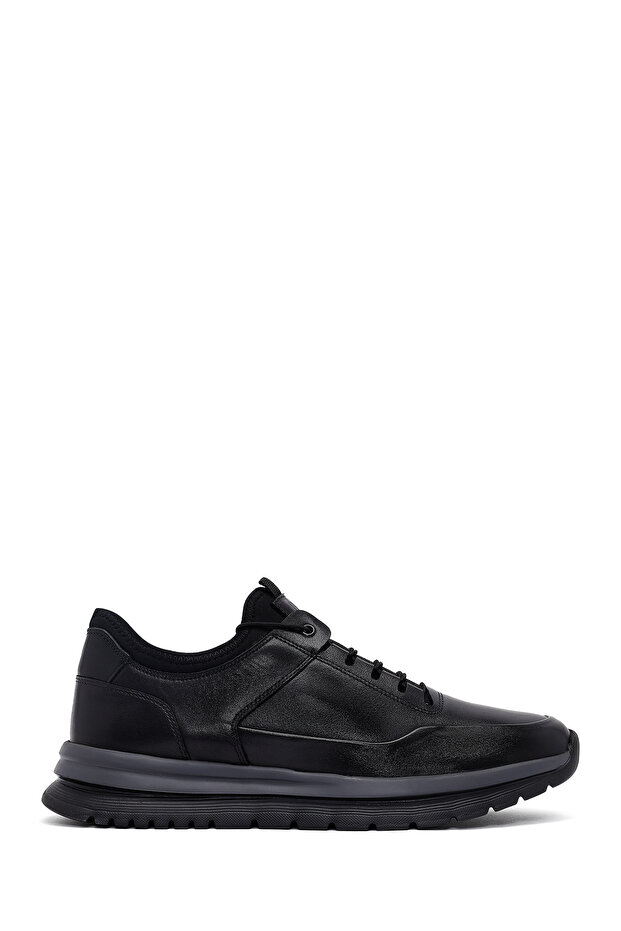 Men's Black Lace-Up Thick-Soled Leather Sneaker Wm710010Df