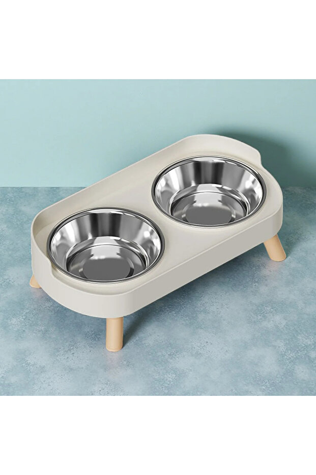 White Stainless HOMEFISH Dopamine Multicoloured Tall Pet Feeder with Two Stainless Steel Bowls and N