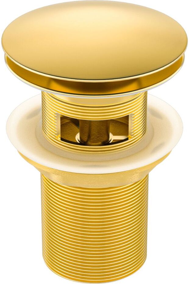 Universal push-button overflow plug, made of brass