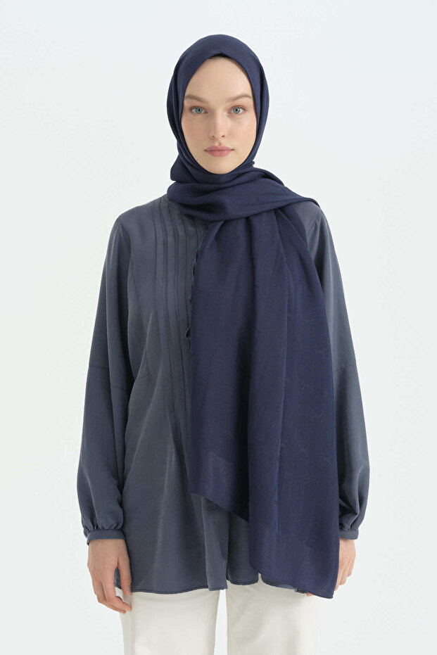 Cotton Naia Blend Natural Shawl - Navy Blue