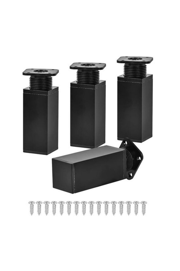 4-piece aluminum alloy square furniture legs with adjustable height, 10 cm (Black)