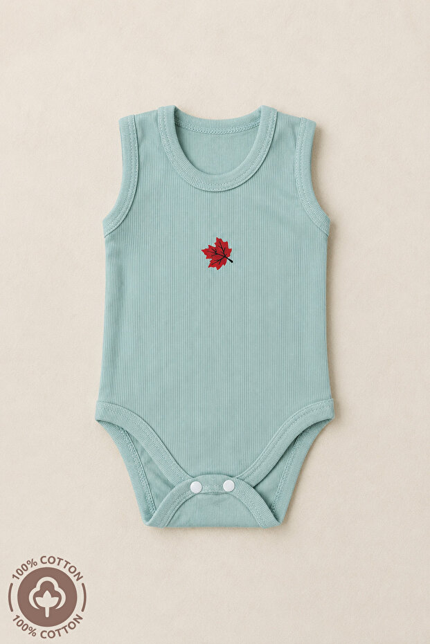 Unisex Baby Leaf Printed Cotton Non-Lycra Ribbed Fabric Combed Cotton Baby Sleeveless Bodysuit