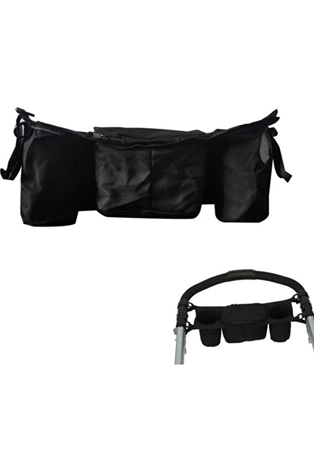 Universal Stroller Caddy Organizer Stroller Console Drawer with 2 Cup Holders & Zippered Storage Box