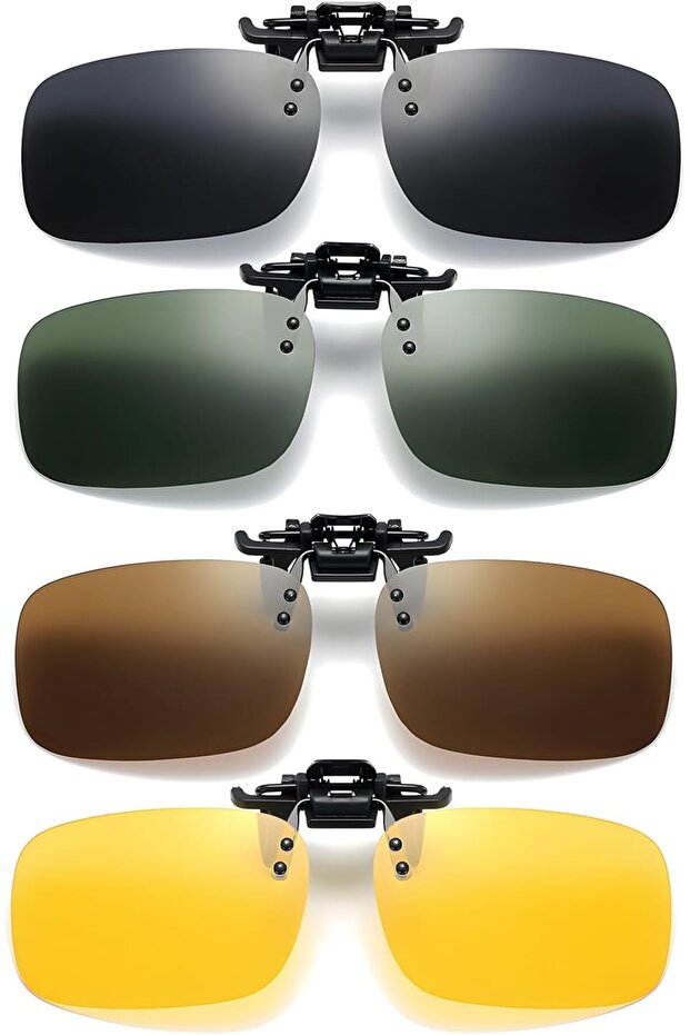 4-Pack Unisex Polarized Flip-Up Clip-On Sunglasses with Pouches (UV400 Anti-Glare)